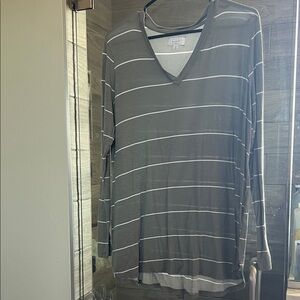 Mud Pie Sage Striped V-Neck Long Sleeve Tee